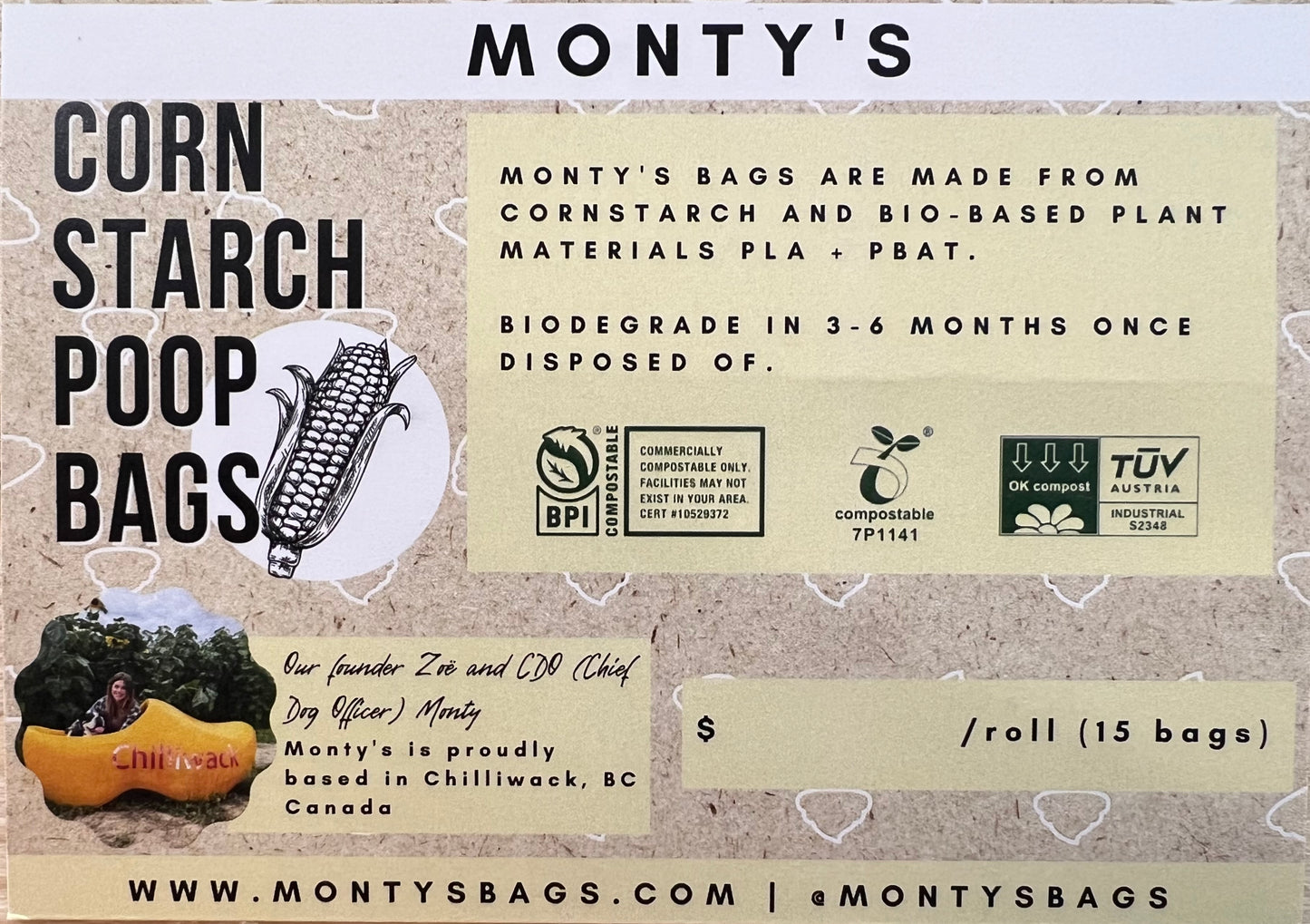 Monty’ Bags-Cornstarch Dog Poop Bags